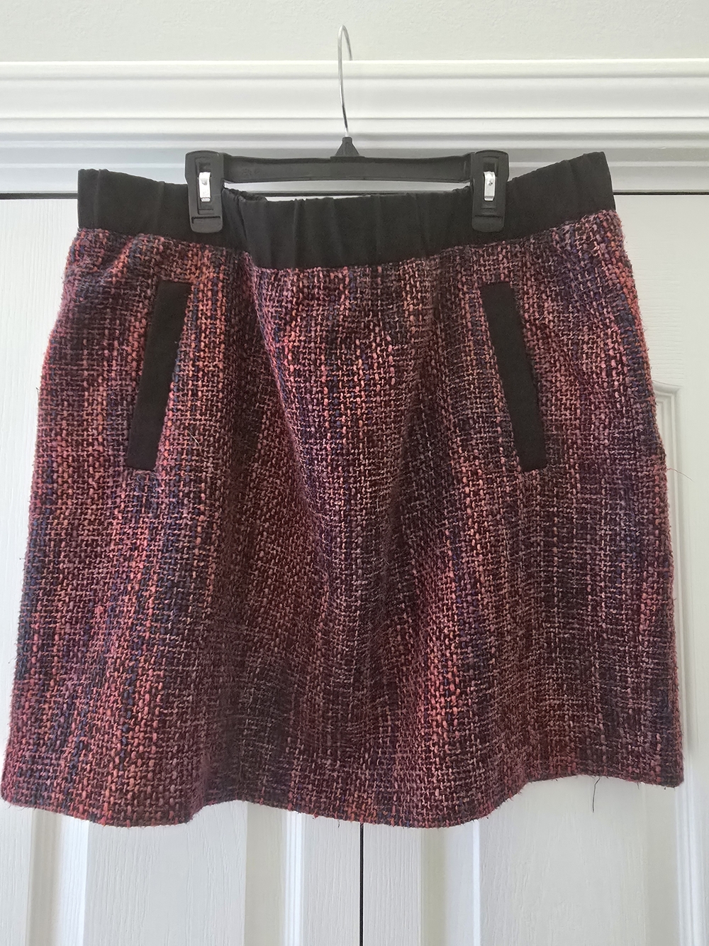 LOFT Red and Black Tweed Mini Skirt